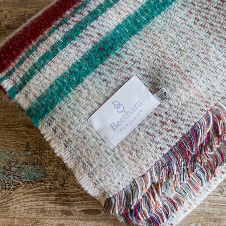 All Wool Green & Burgundy Striped Picnic Rug