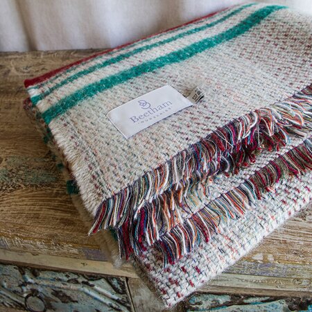 All Wool Green & Burgundy Striped Picnic Rug