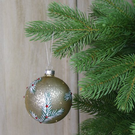 Antique Gold Glass Bauble with Fir and Red Berries