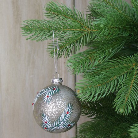 Antique Silver Glass Bauble with Fir and Red Berries