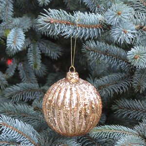 Bronze Glitter Ribbed Glass Hanging Bauble