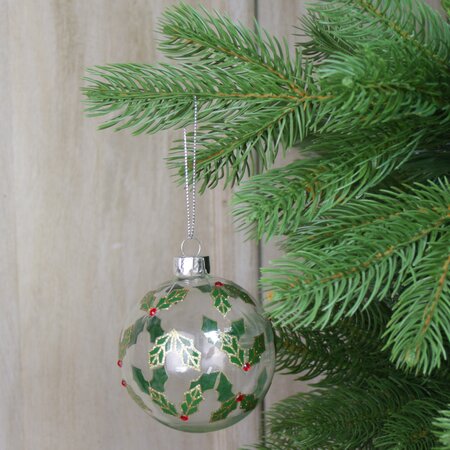 Clear Glass Bauble with Holly