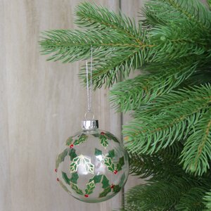 Clear Glass Bauble with Holly