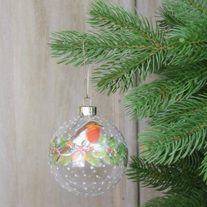 Clear Glass Bauble with Robin and Fruit