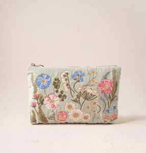 Elizabeth Scarlett Everyday Pouch Pressed Flowers Sage Green