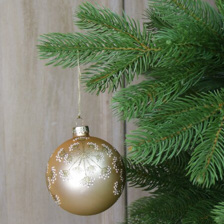 Gold Glass Bauble with Glitter Berry Snowflake