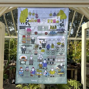 Herdy Goes To Beetham Nurseries Limited Edition Tea Towel