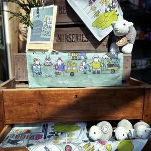 Herdy Goes To Beetham Nurseries Tea Towel