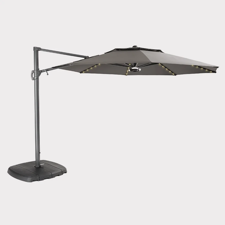 Kettler 3.3m Free Arm Grey/Taupe Parasol with LED Lighting and Wireless Speaker