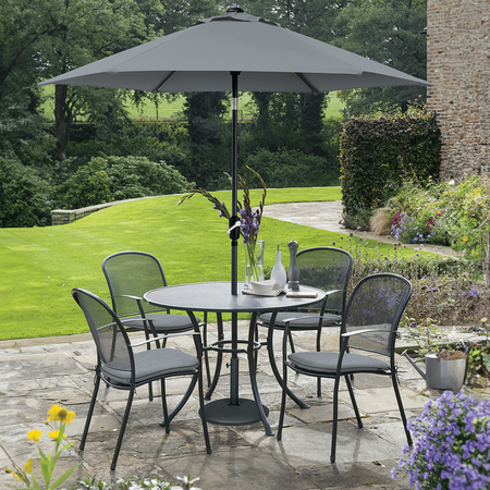 Kettler Caredo 4 Seat Mesh Dining Set With 2.5m Parasol - Slate