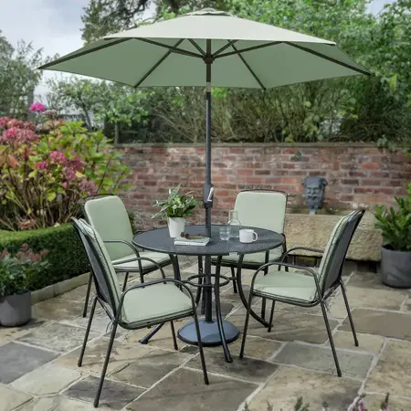 Kettler Savita 4 Seat Mesh Dining Set With Parasol - Sage