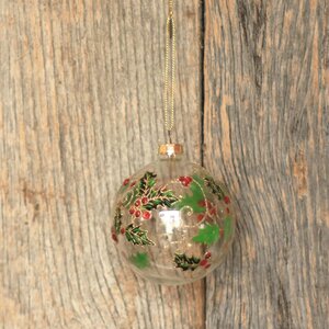 Painted Holly Clear Glass Hanging Bauble