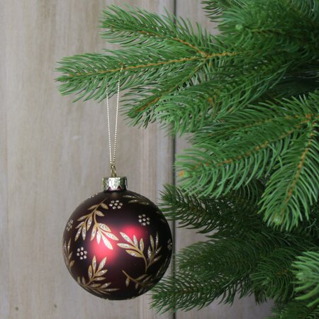 Red Glass Bauble with Gold Leaf Spray