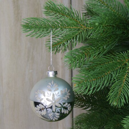 Silver Glass Bauble with Beaded Snowflake