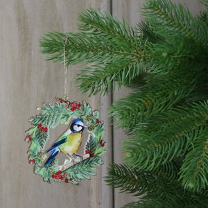 Wooden Blue Tit in Wreath Tree Decoration